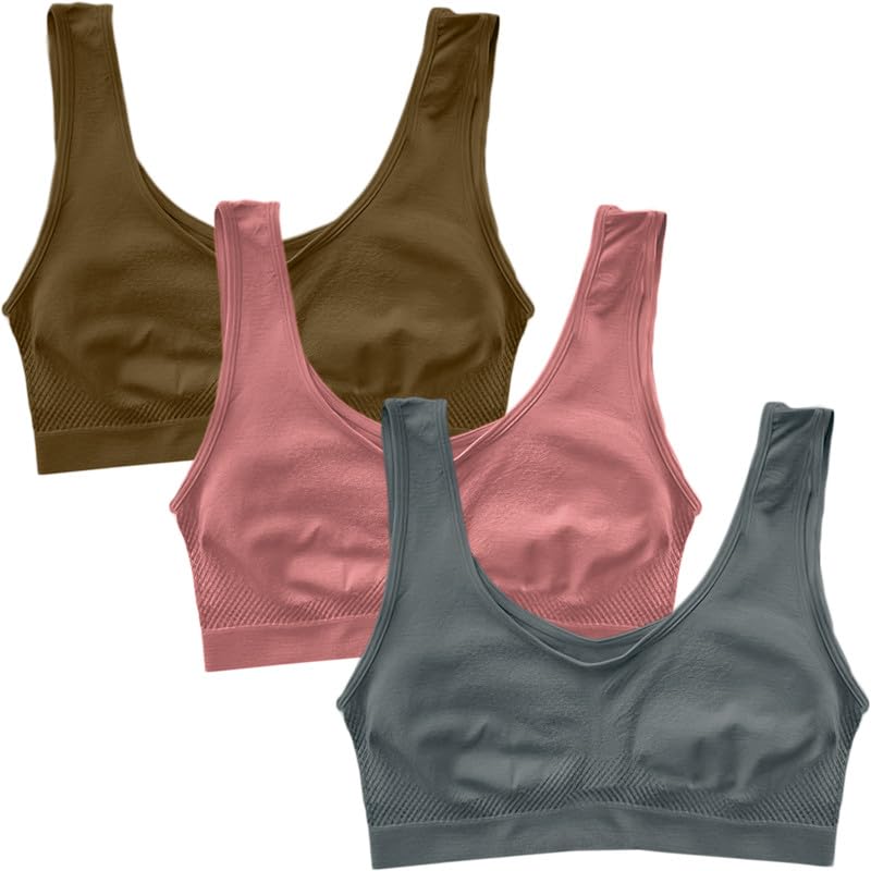 Image of Pack of 3 Seamless Air Bra: Stretchable, Non-Padded, Non-Wired Sports Bra for Women