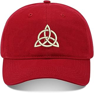 Holy Trinity Celtic Knot Washed Cotton Embroidery Baseball Cap Embroidered Cap (Red,)