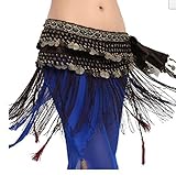 100% poliéster/terciopelo Dancers World Tribal Danza del Vientre Cadera Monedas cinturón con Flecos – Negro