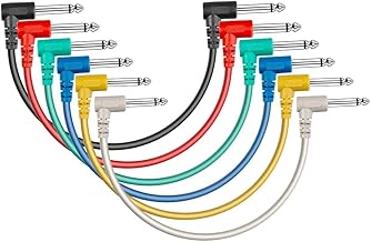 SONICAKE 8 Inch Guitar Patch Cables - Noiseless 1/4" Right Angle TS Mono Cords for Effect Pedals - Color 6 Pack