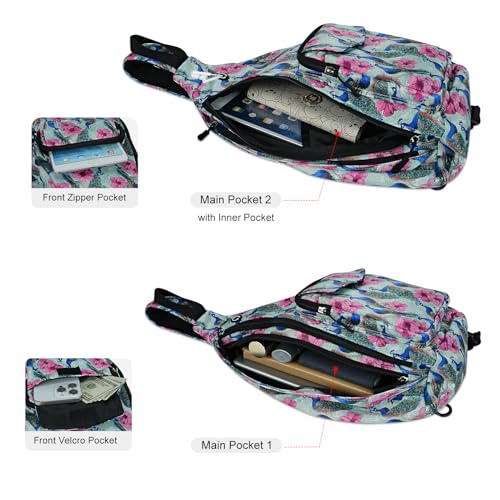 Duryarhall Sling Bag for Women Crossbody Chest Bag Convertible from Left to Right, Water Repellent Gym Backpack, Anit Theft, Peacock — view 5