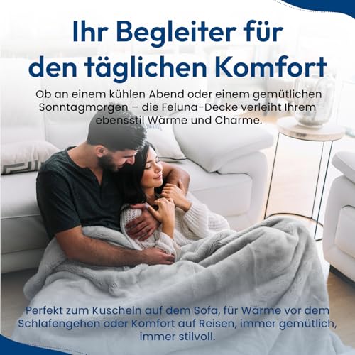 Feluna® Kuscheldecke XXL Mikrofaser-Decke Tagesdecke Wohndecke mit Kaschmir-Touch 220 x 200 cm - Grau