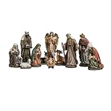 DRW Misterio Nacimiento de 11 Piezas Clasico con Reyes, Angel, Pastor y Animales de Resina Pintado a Mano 20 cm Alto