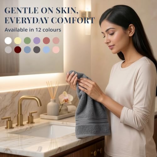 Image of LANE LINEN 575 GSM 100% Cotton Hand Towel 2PC - Charcoal | Zero-Twist Weave, True 60x40cm Each, Quick Dry & Absorbent, Ideal for Gym & Daily Use