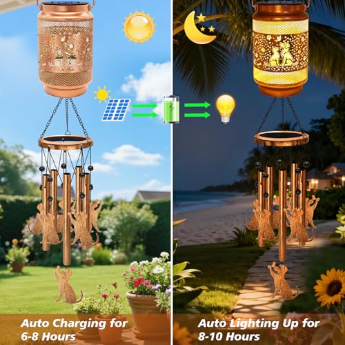Image of 2 Pack Dog Solar Wind Chimes for Outside, Gifts for Mom Women Grandma Birthday Memorial Teacher, 32 inch Windchimes Outdoor Decor Hanging Solar Lantern for Garden Porch Patio Backyard