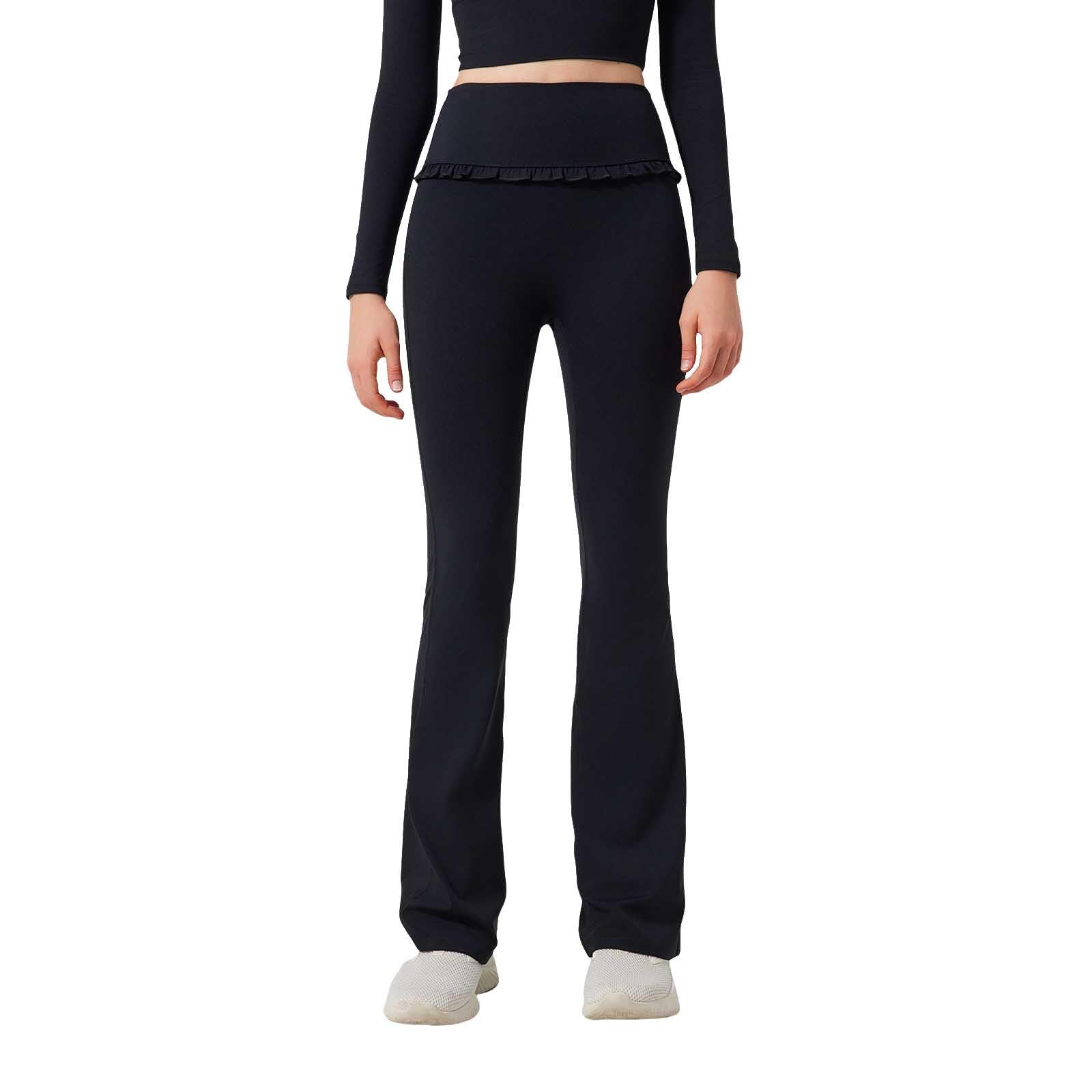 Ausgestellte Yogahose mit Rüschen und hoher Taille, schlankmachende Sporthose