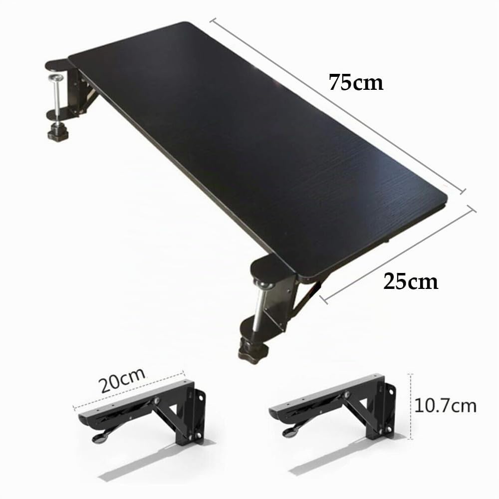ybaymy Plateau pliable pour clavier - 75 x 25 cm - Plateau d'extension de bureau sans perforation - Pince ergonomique pour souris et clavier - Support coudé pour ordinateur
