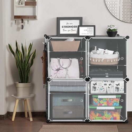 Image of ABOUT SPACE Plastic Shoe Rack Organizer-12 Layer Shoe Stand with Hanger&Door for Home-DIY 24 Pair Portable,Expandable 4 Cube Shoe for Boots,Heels,Slipper for Women,Men,Outdoor (Black)