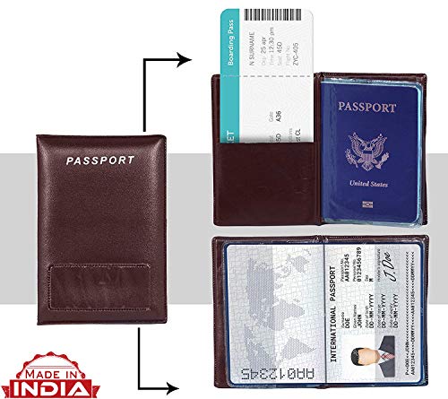 Image of Storite Brown Leather Passport Cover for Men & Women (14 x 9.5cm)