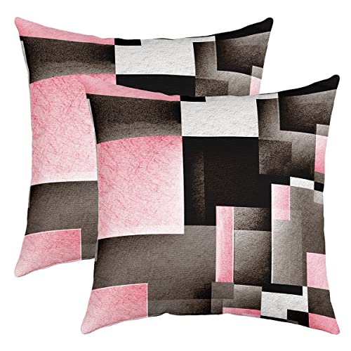 Loussiesd Pink Grey Black Buffalo Check Reversible Throw Pillow Covers Kids Geometric Pillow Covers Home Decor for Square Cushion Covers Set of 2 Plaid Modern Abstract Art 16x16 Inch
