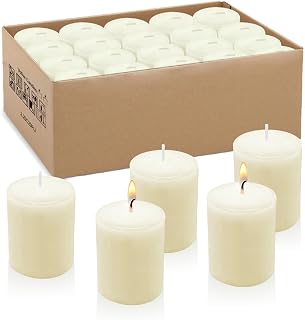 15 Hour Ivory Votive Candles, Bulk Unscented Small 1.5 Inch Diameter 2.25 Inch Tall Wax Candles for Wedding, Party & Home Dinner Table Decoration, 20 Packs
