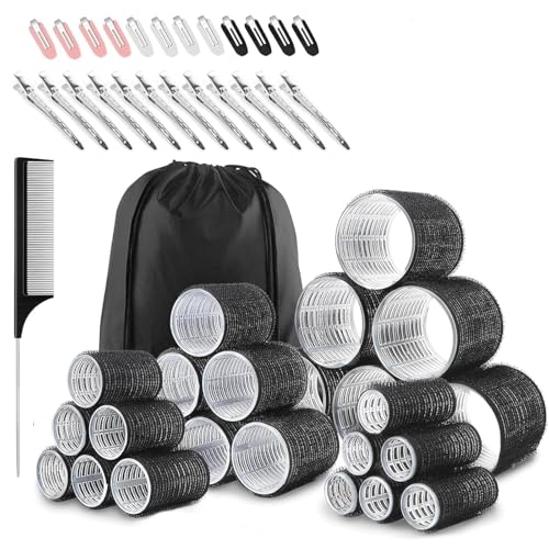 50 Pcs hair rollers of self-grip for long medium & short hair with 4 Sizes (60/48/36/25mm) Rollers (6 jumbo 6 large 6 medium and 6 small rollers plus 1 storage bag) and 24 pieces of hair clips