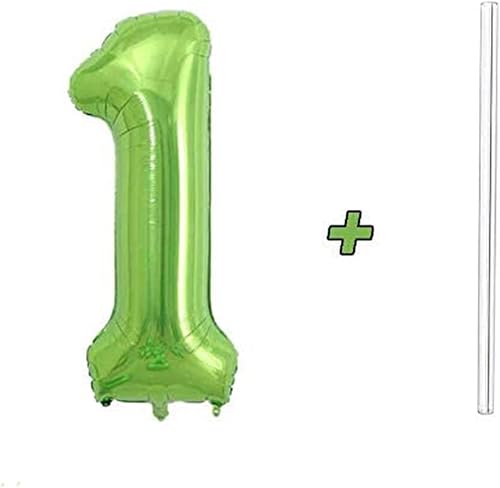 Miniatura 3 de Keriloo Globos de 40 pulgadas con el número 1 de color verde con lámina de dinosaurio desmontable, helio, decoración de cumpleaños para fiesta de