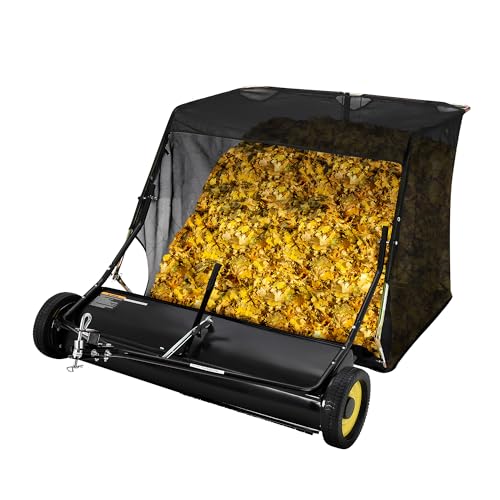 44" Tow‑Behind Lawn Sweeper, Heavy‑Duty Leaf & Grass Collector for Lawn Tractor/ATV, 18 Cu.ft Yard Sweeper with Adjustable Height & Dumping Rope,