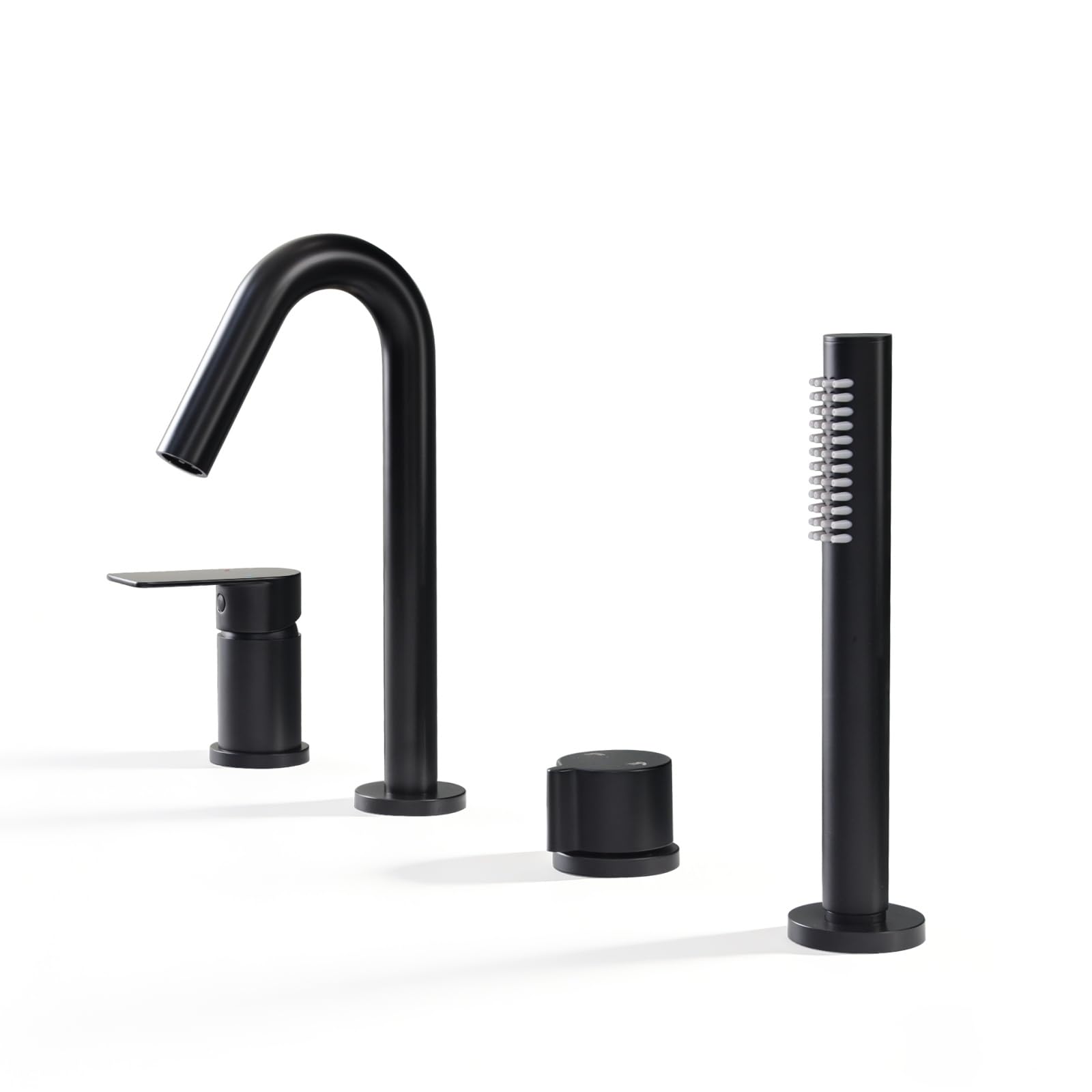 Grifo Bañera 4 Agujeros, Baño Ducha Mezclador con Ducha de Mano, 4 Orificios Grifo de Bañera con Giratorio de 360°, Para Borde de Bañera, Negro, 20Y3OK