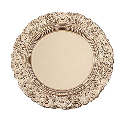 Efavormart Set Of 6 Gold 14" Round Plastic Charger Plates With Engraved Baroque Design Rim For Wedding Party Events #TOP2