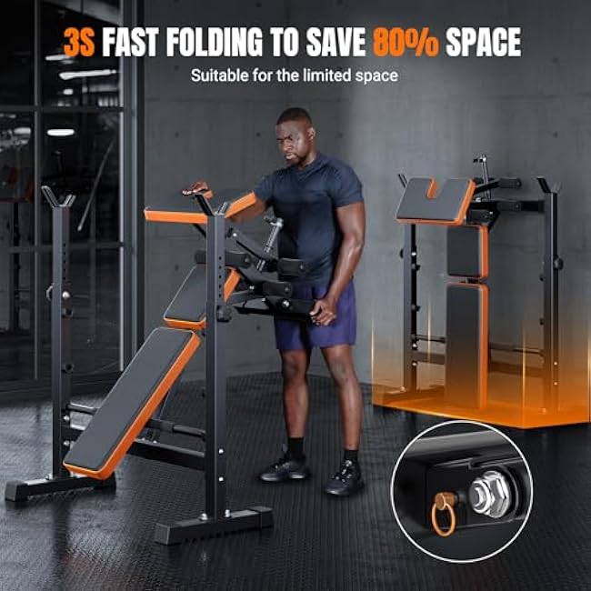 YOLEO 6 in 1 Weight Bench Set for Home Gym, Fast Folding & Adjustable Bench Press, Workout Bench with Rack/Leg Extension/Preacher Curl/Sit up
