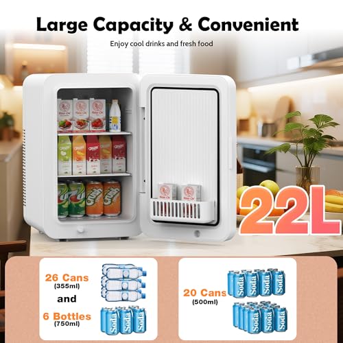 Image of Kikihouse 12L /22L Mini Fridge for Bedroom, Personal Small Refrigerator for Skin Care, Cosmetics, 110V /12V Portable Refrigerator Cooler & Warmer for Drinks, Food, Beauty, Makeup, Dorm, Car, Office