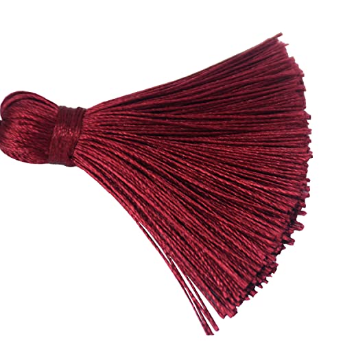 Image of 20Pcs 4.3 Inch Mini Craft Tassels for Earrings, DIY Crafts(Wine Red) | Handmade soft terylene, 2-inch cord loop, small Chinese knot-for earrings, bookmarks, tags, souvenirs and DIY crafts.