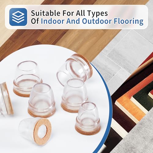 Ezprotekt Chair Leg Covers, 8 PCS 1.25" Transparent Silicone Chair Leg Floor Protectors with Wrapped Felt, Rubber Chair Leg Caps, Furniture Feet Protectors Pads, No Noise No Scratches - Image 3