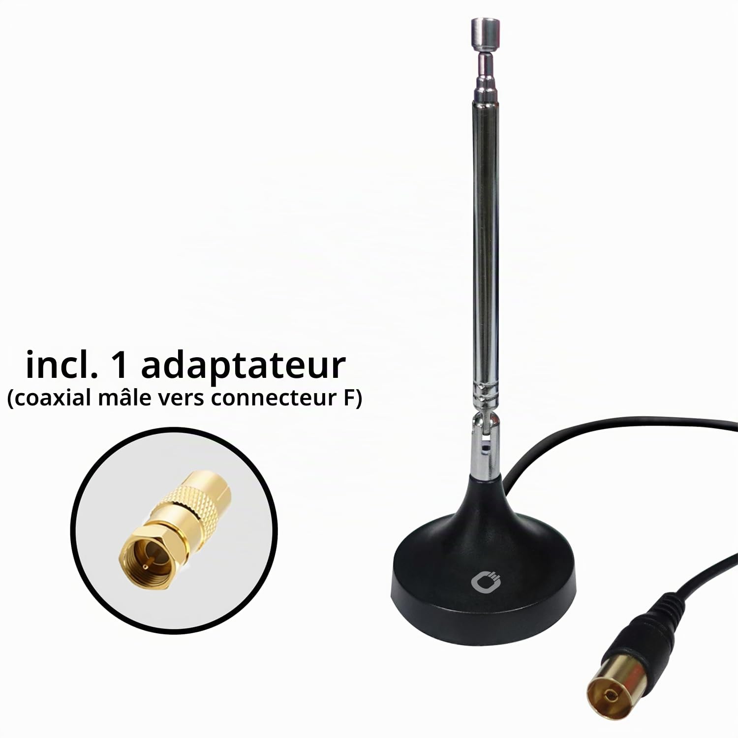 Oehlbach Antenne à tige Radio Rod FM DAB+ pour réception radio stéréo DAB+ FM FM (75 ohms, antenne télescopique, base magnétique, adaptateur F-secker coaxial) noire 17207