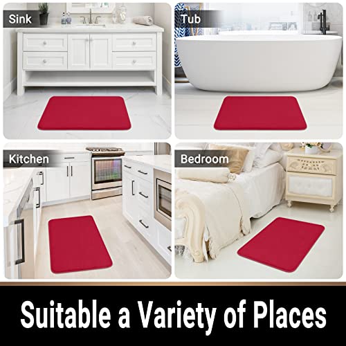 Mayshine Memory Foam Non Slip Anti Fatigue Bath Mat | Thick Absorbent Plush Velvet Bathroom Rug - Machine Washable, 17X24, Red #TOP5