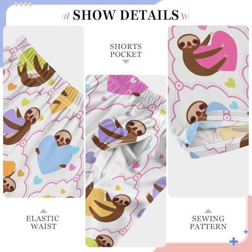 Sloth Love Heart Boys Long Pants Soft Trousers Elastic Waist Kids Lounge Bottoms with Pockets S-XL4