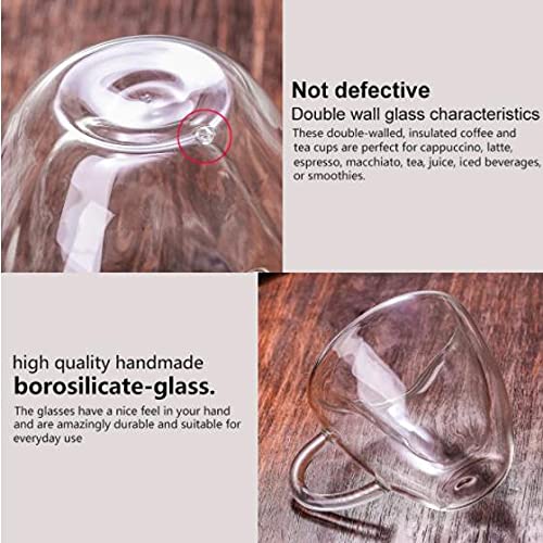 Smisme Drinking Heart Shaped Double Walled Insulated Glass Coffee Mugs Or Tea Cups,2Pack Borosilicate Glass Mug For Latte, Cappuccino With Good Grip Handle #TOP5