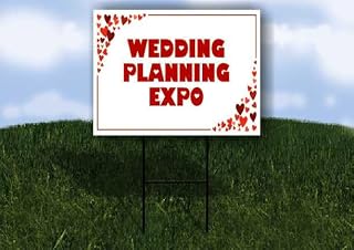 Wedding Planning Expo Red Frame With Hearts Single Sided 18x24 in. Yard Road Sign w/Stand