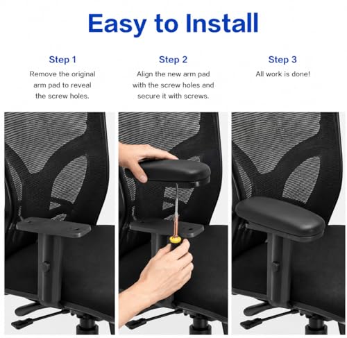 Image of Bromine Office Chair Arm Pad Replacement- Adjustable Handle Pads, Ergonomic Comfort, Universal Fit, Includes 4 Screws, Compatible with Most Revolving Chairs Durable Spare Parts (Soft 2D PAD)