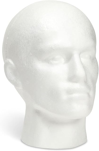 Craft Foam Wig Head - Male Mannequin Wig Holder Stand White Polystyrene Foam 27 x 20 x 13 cm