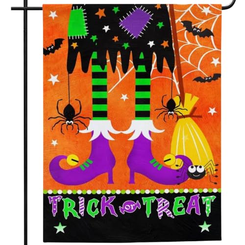 Image of Halloween Garden Flag 12x18 Inch Double Sided Trick or Treat Witch Legs Pumpkin Outdoor Yard Flag Fall Porch Decor