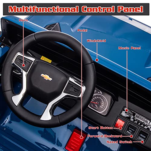 LUIBAS 24V Kids Ride On Car 2-Seater Ride On Toy Truck for Big Kids, Electric Vehicles Ride on Toy Car with Remote Control for Boys Girls Licensed Chevrolet Silverado HD Pickup Truck, EVA Tires, Blue