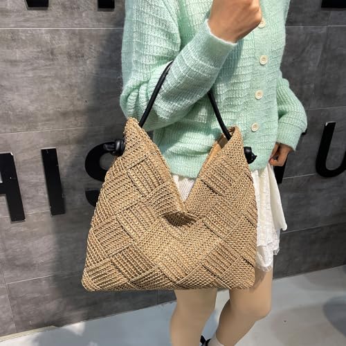Bolso playero de mujer estilo hobo tejido en paja miniatura 2