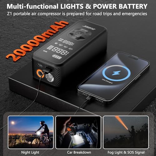 Image of ZUZEE Tire Inflator Portable Air Compressor - 4X Faster Inflation, 150PSI Air Pump for Car Tires with Digital Pressure Gauge /LED Light, Portable Tire Inflator for Car, Moto, Bike, Ball, etc(Black)