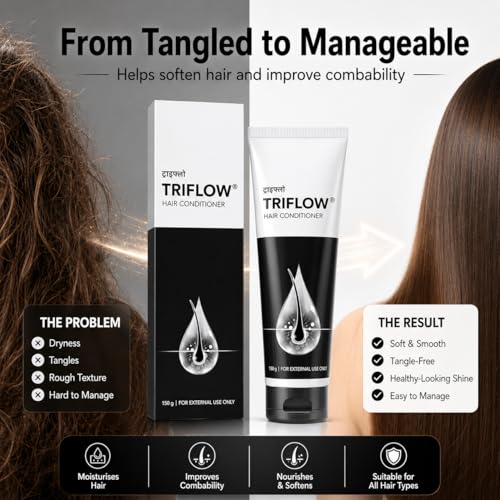 Image of Tri Flow Hair Conditioner, 150 g, for Soft, Smooth & Silky Hair, Detangles, Improves Combability, Suitable for All Hair Types