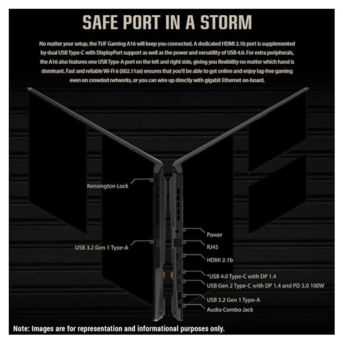 Asus Tuf A16 Gaming Laptop, AMD Ryzen 7 7735HS, 32 GB DDR5 Ram, 2 TB PCIe SSD, 16" WUXGA (1920x1200), AMD Radeon RX 7700S, W11 Home, Nero - Notebook - Immagine 3