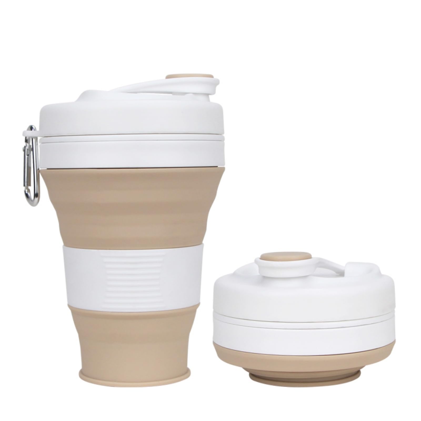 Collapsible Silicone Travel Mug with Dustproof Lid BPA Free Portable Reusable for Camping Picnic Travel Office Silicone Foldable Cup (Khaki, 600 ml) — image 1