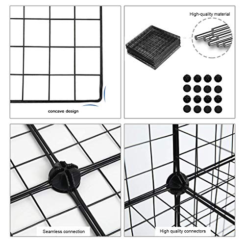 C&AHOME Wire Storage Cubes, Metal Grids Bookshelf, Modular Shelving Units, Stackable Bookcase, 16 Cubes Closet Organizer for Home, Office, Kids Room, 48.4”L x 12.4”W x 48.4”H Black