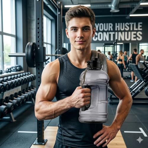 Image of Gallon Water Bottle with Handle and Motivational Time Marker 2 Litre, Sipper Bottle for Adults, Men, Women,Water bottle for Gym, Office,Travel and Outdoors, (Black)