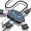 USB Hub 4 Ports, Multiple USB 3.0 Hub Splitter with Power Port and Lights, 3.9ft Long Cable Multiport Adapter Extender for A Port Laptop, Desktop, PC, Flash Drive, HDD