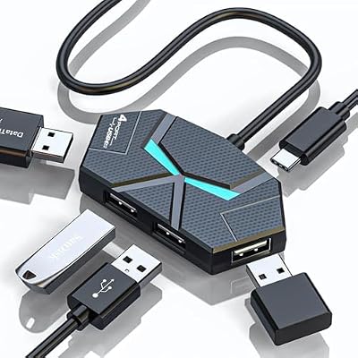 USB Hub 4 Ports, Multiple USB 3.0 Hub Splitter with Power Port and Lights, 3.9ft Long Cable Multiport Adapter Extender for A Port Laptop, Desktop, PC, Flash Drive, HDD