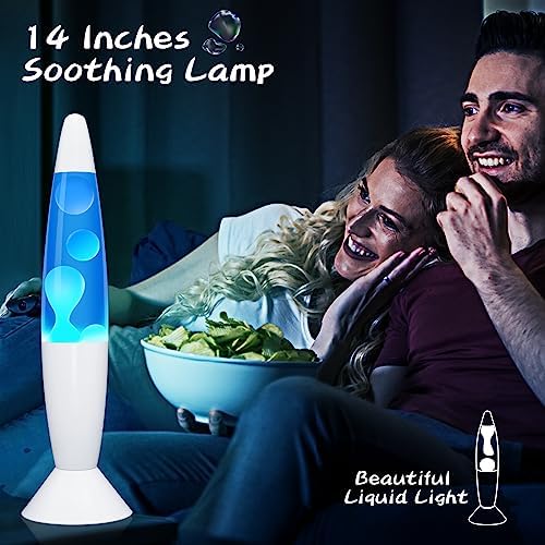 White Base 14'' Magma Liquid Motion Lamp with Blue Liquid and White Wax for Adults Kids Night Light Lamp Decoration for Living-Room Bedroom Christmas Thanksgiving Day (2 Bulbs Included).