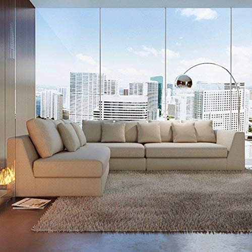 Image of Homax. SF126 Solid Sal Wood Fabric Upholstered Sofa Set 5 Seater Interchangeable Modular, Sectional, Corner L Shaped Sofa Set for Living Room Furniture, Off White Color