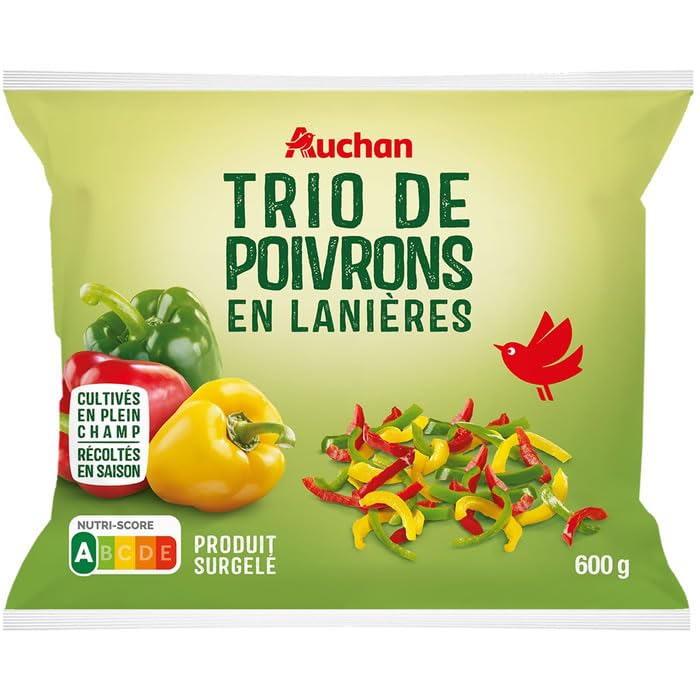 AUCHAN Trio de poivrons en lanières 600 g