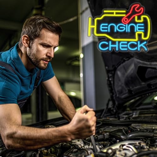 Image of Check Engine Neon Sign for Wall Decor, LED Garage Neon Signs Car Neon Sign USB Powered Neon Wall Signs for Man Cave Auto Repair Shop Workshop Party Birthday Gift