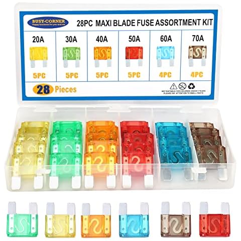 Maxi Blade Fuse Assortment, Car Fuse, 20A 30A 40A 50A 60A 70A Maxi Auto Fuse Kit, 28 Pieces BUSY-CORNER Cover