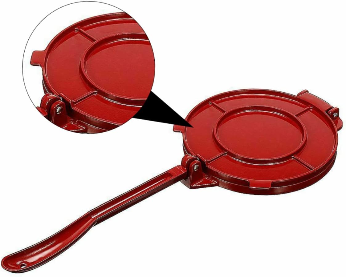 Folding Aluminum Tortilla Press Maker Nonstick Dough Press Tool for Corn and Flour Tortillas Red Eco-friendly Aluminum Alloy Easy Release Dishwasher Safe