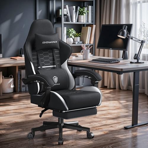 Image of Dowinx Gaming Chair Fabric Big and Tall with Pocket Spring Cushion, Massage Game Chair Cloth with Headrest, Ergonomic Computer Chair with Footrest 350LBS