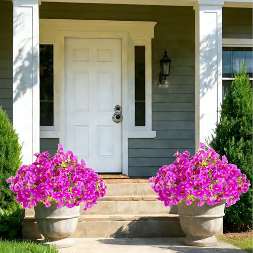 Image of 12 Bundles Artificial Flowers for Outdoors,Silk Morning Glory (Fuchsia)